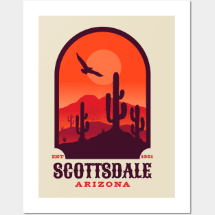 Scottsdale Arizona Retro Vintage Arizona Boho Desert Saguaro Cactus Mountains Posters and Art